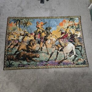 ARABIAN LION HUNTING TAPESTRY WALL HANGING
